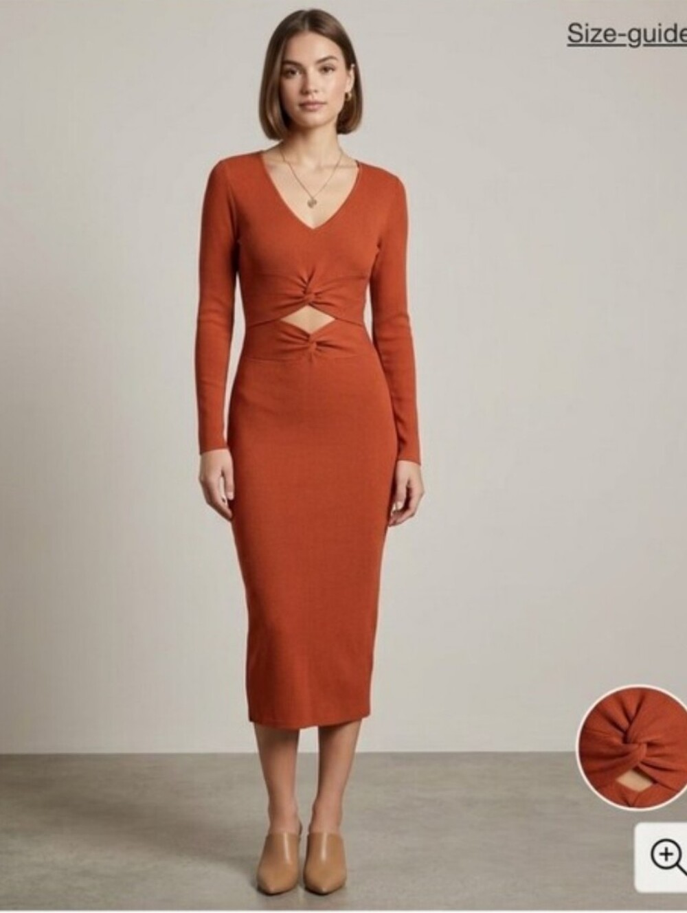 Sofia Richie x bar III Rust Knot-Front Midi Dress M